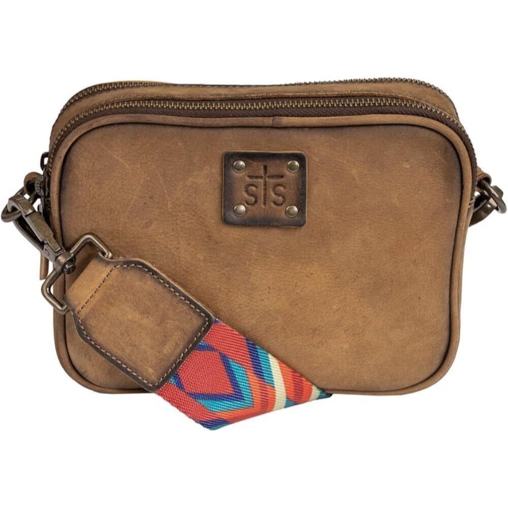 Leather Crossbody Bag Womens Full Grain Zipper Removable Straps